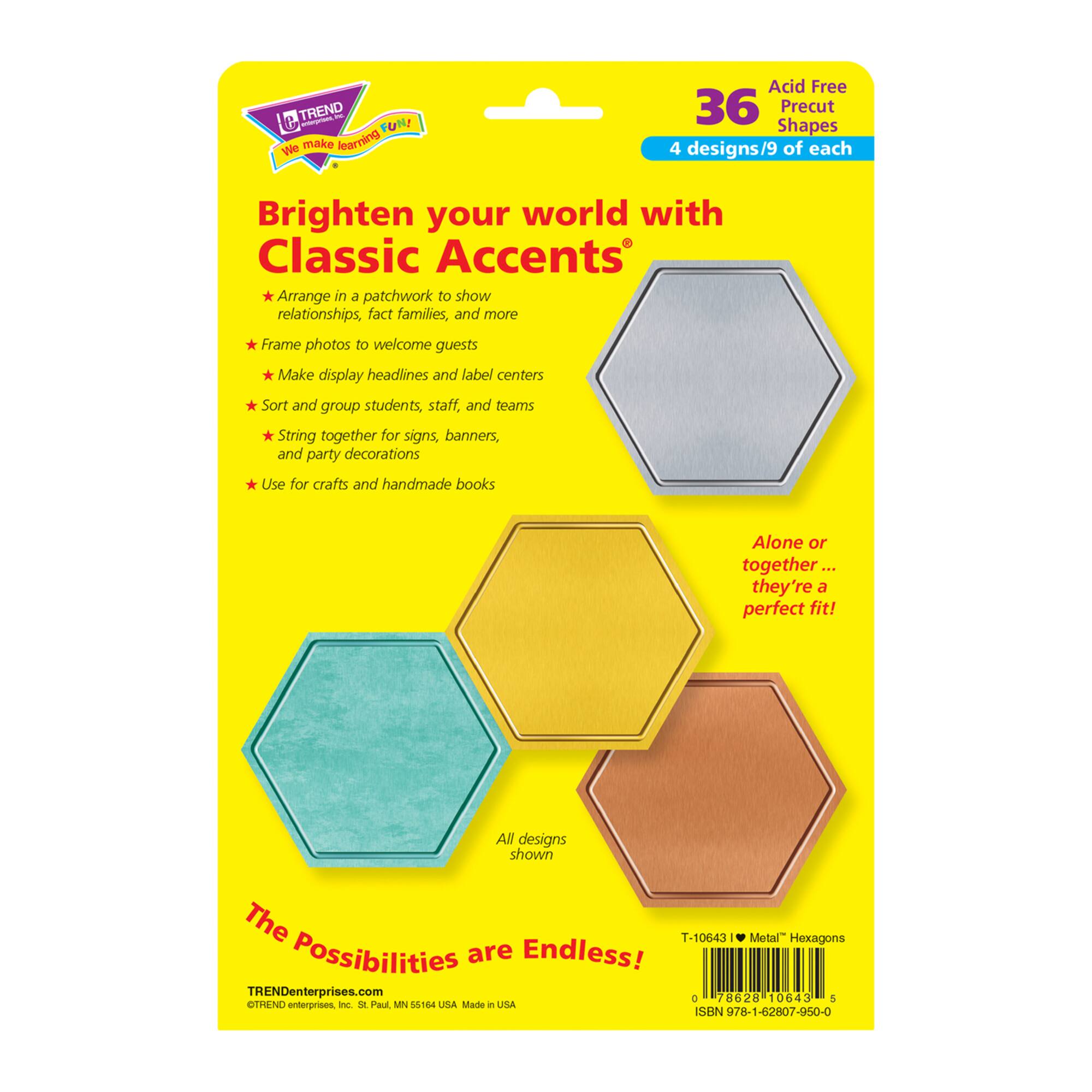 Trend Enterprises® I Heart Metal Hexagons Classic Accents® Variety Pack, 3 Packs of 36